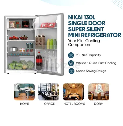 Nikai 130L Gross/90L Net, Single Door Mini Refrigerator, Chiller  Veg. Compartment, 2 Glass Shelves