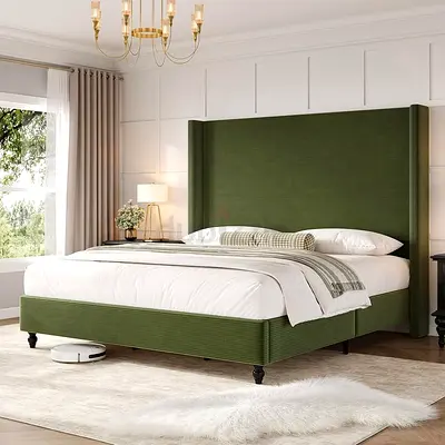 160 cm tall wingback headboard queen corduroy fabric bed