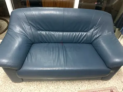 Blue leather sofa 3-seater, 2- seater, 1-seater