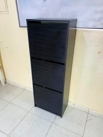 Slim 3-Drawer Shoe Cabinet / Storage Unit - Dark Wood Finish