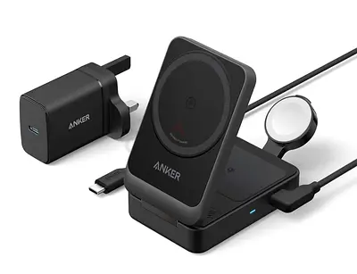 Anker MagSafe Charger Compatible, MagGo 3-in-1 Wireless Charging Station, Qi2 Certified 15W Wireless
