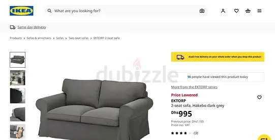 IKEA EKTORP 2+3 seater sofa - Hakebo dark grey, good condition