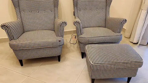 Complete IKEA Living Room Set (STRANDMON Houndstooth + BESTA + LACK) - Urgent Moving Sale!