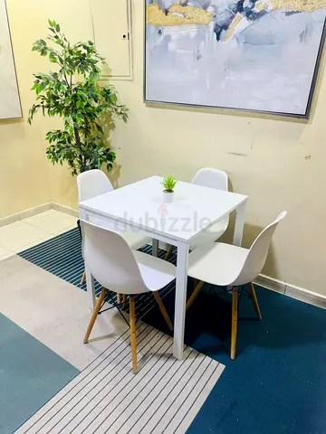 IKEA-style 4-Seater White Dining Table with Chairs - Compact