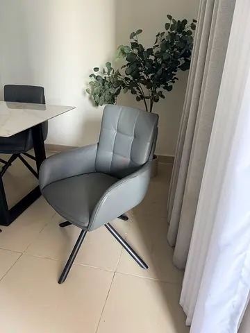 Modern Grey Upholstered Dining/Office Chair with Metal Base
