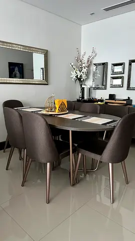Modern 6-Seater Dining Table with Upholstered Chairs and Buffet - United Furniture
