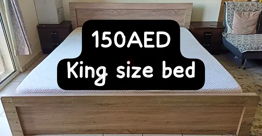 King size wooden bed frame with mattress - 150 AED