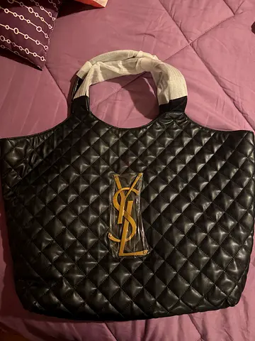 Black quilted YSL-style leather tote bag