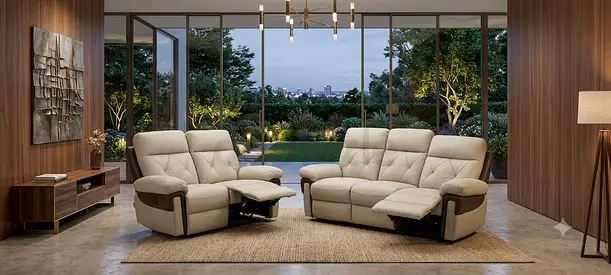 Cream leather reclining sofa set with good condition