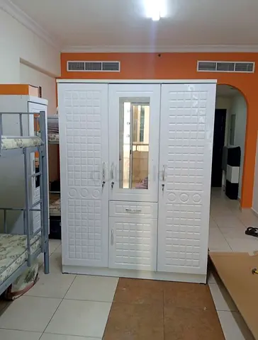 White 3-Door Wardrobe with Mirror — Good Condition