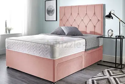 Pink Upholstered Divan Bed with Storage and Tufted Headboard - Single/Small Double