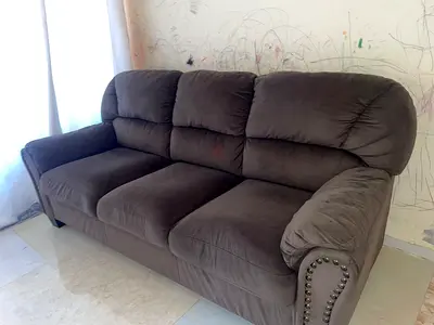 Brown 3-Seater Plush Sofa — Good Condition