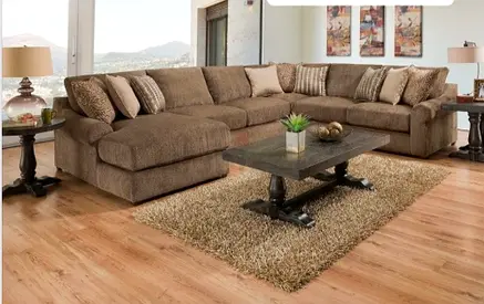 Large L-shaped Fabric Corner Sofa with Cushions - Brown