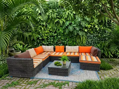 Modern Outdoor Conversation Set Elegant sectional seating arrangement Durable PE wicker constructio