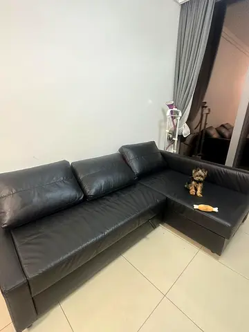 Black L-shaped Leather Sofa - Good Condition