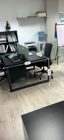 Used Black Office Desk and Chair Set - L-shaped, Good Condition