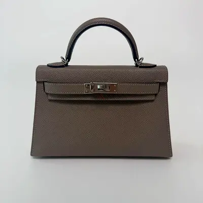 AUTHENTIC HERMÉS MINI KELLY GRIS ASPHALT IN EPSOM LEATHER WITH PHW