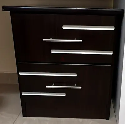 Dark Wood Bedside Nightstand with 2 Drawers and Silver Handles