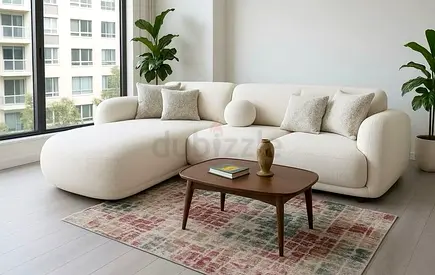 Modern Cream L-Shaped Fabric Sofa with Cushions - Excellent Condition