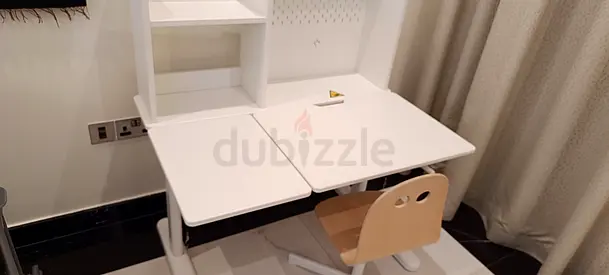 White Kids Study Desk with Shelf and Chair - Good Condition