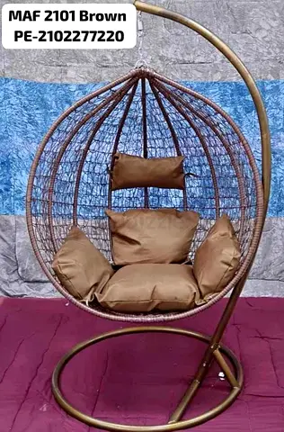 Hanging Egg Rattan Swing Chair with Cushion - Brown
