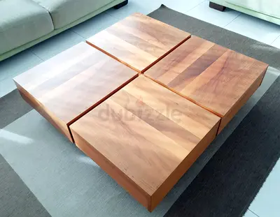 Solid Wood Coffee Table with 4 Drawers – 110 × 110 cm