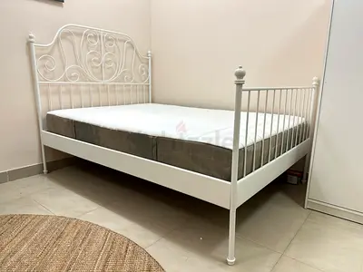 Ikea White metal double bed frame with mattress 140cm x 200cm in a good condition