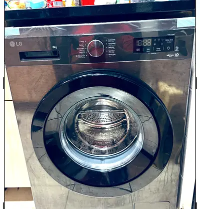 LG 8kg Front Load Washing Machine - Black Stainless Steel, Good Condition