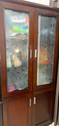 Wooden Display Cabinet / Wardrobe with Frosted Glass Doors - Good Condition