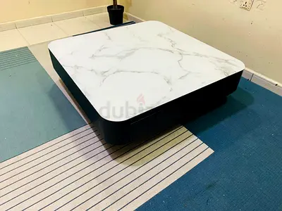 Low square coffee table with white marble top and black base - delivery free