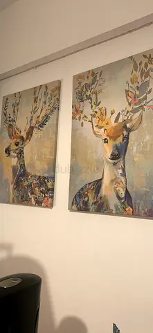 Pair of Deer Paintings - Framed Wall Art (Set of 2)
