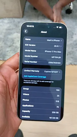 iPhone 17 pro max 256 silver 10 days old