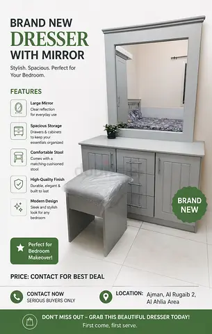 🌟 FOR SALE – Brand New Dressing Table with Mirror 🌟 ✔️ Brand New Condition ✔️ Elegant Modern Desig