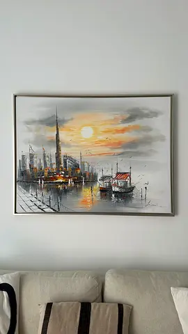 Dubai Skyline Canvas Painting with Burj Khalifa and Abra Boats - hight 95cm and width 125cm