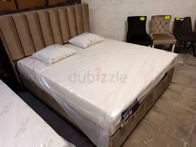 Queen/Double Upholstered Bed with Headboard - Beige Velvet