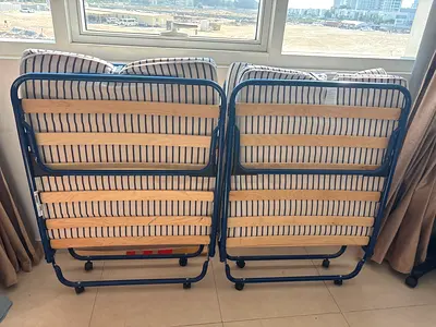 Two Folding Guest Beds with Slatted Base and Wheels