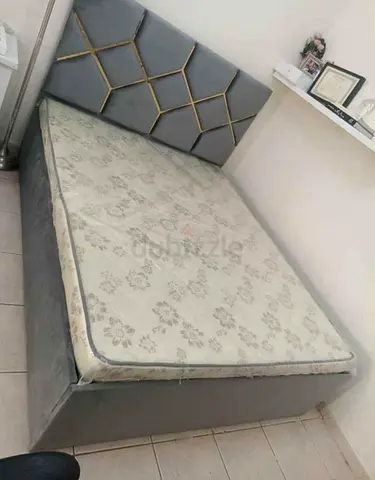 Queen grey upholstered bed with mattress - brand new