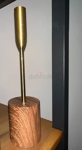 Minimalist wooden and brass table candle holder - compact bedside/desk light