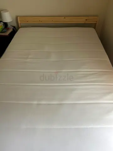 IKEA Pine Double Bed Frame with Mattress - Good Condition