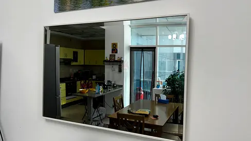 Large Modern Wall Mirror with Silver Frame - Good Condition