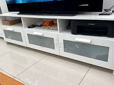 White TV Entertainment Unit with Frosted Glass Drawers