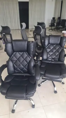 Black Executive Office Chairs - Padded Leatherette, Recline  Footrest