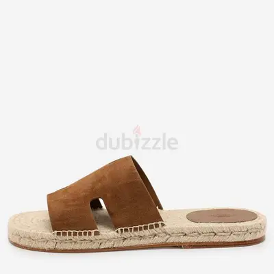 Hermes Brown Suede Antigua Espadrille Flats Size 43
