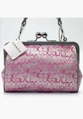 Authentic Coach Pink Canvas Leather Clutch Handbag