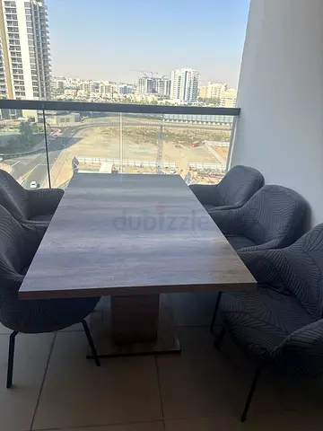 Modern rectangular dining table with 6 upholstered chairs - light wood finish