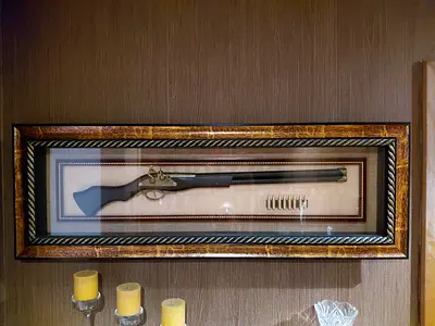 Framed Decorative Antique-Style Flintlock Rifle Display