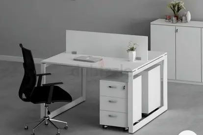 Modern 2-Seat Office Workstation Desk with Divider and Drawers