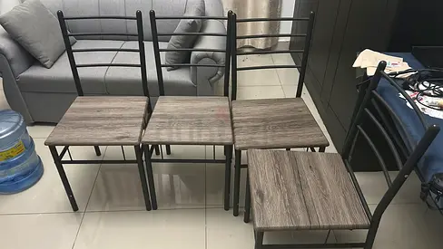 Set of 4 Metal Dining Chairs with Wood Finish table