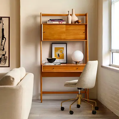 West elm Modern Wooden wall Desk with Integrated Shelving