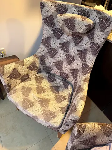 2 Single Upholstered Accent Armchairs with Leaf Pattern - Excellent Condition